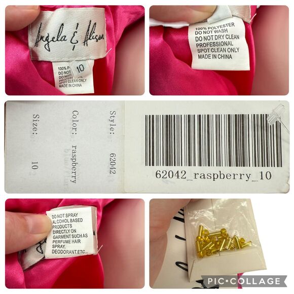 Angela & Alison Beaded Dress Pink Satin 10 Short Formal A-Line Pocket Open Back - Picture 15 of 16